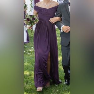 Deep Purple off the shoulder Bridesmaid dress/prom dress with slit